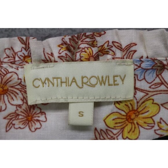 Cynthia Rowley Short Puff Sleeve Cropped Floral Top-Linen Blend-Size Small - Picture 3 of 7